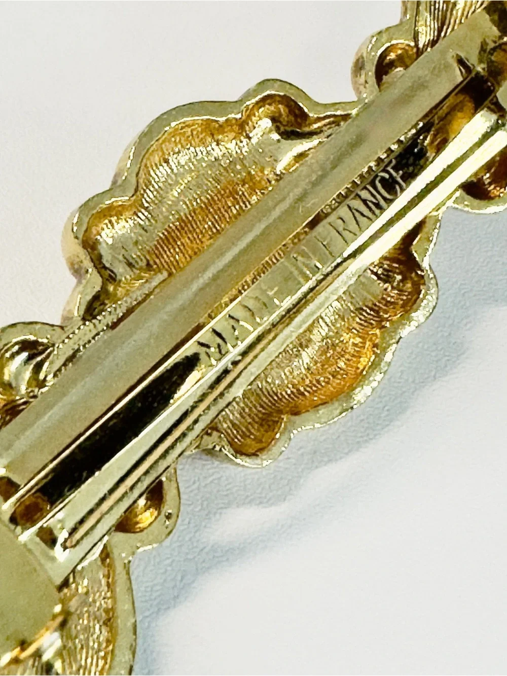 Vintage French Gold Barrette – Victorian Revival Black Cabochon Swag Chain